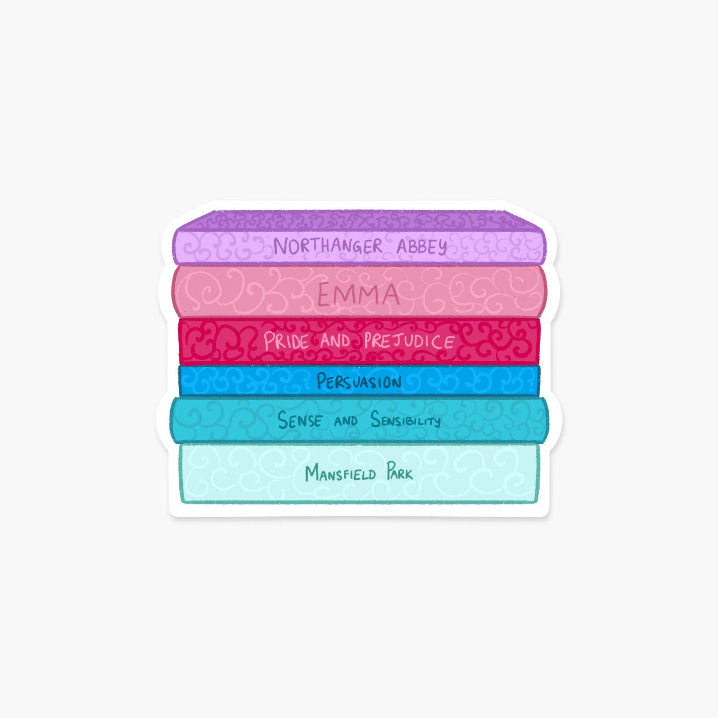 Stack of books with titles on a white background