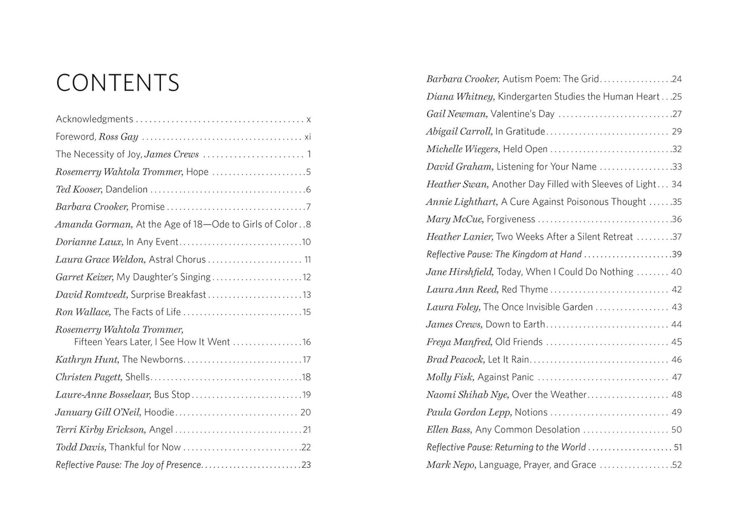 How to Love the World: Poems of Gratitude and Hope - contents