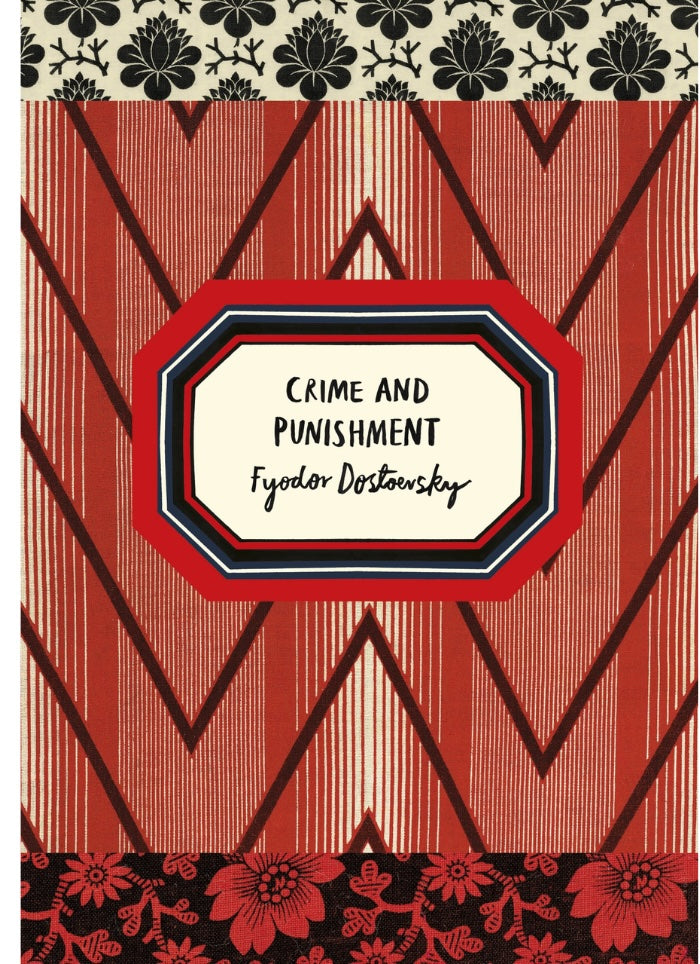 Book cover of 'Crime and Punishment' by Fyodor Dostoevsky with decorative patterns and text.