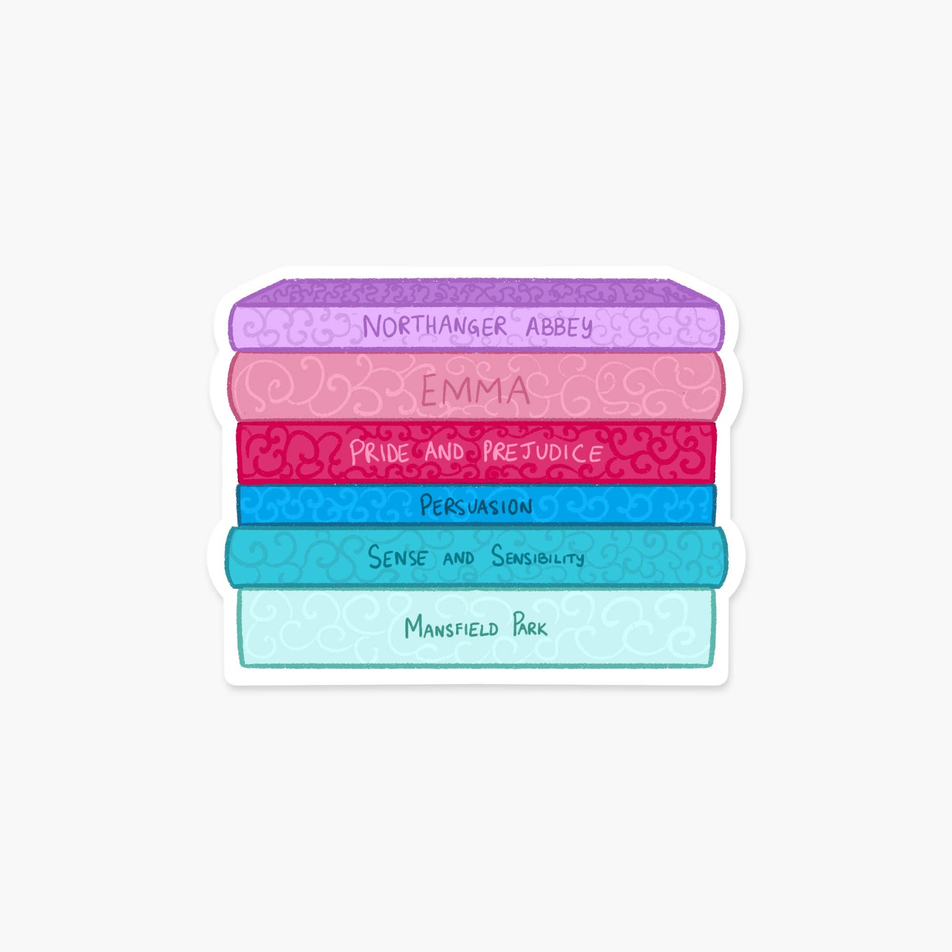 Stack of books with titles on a white background