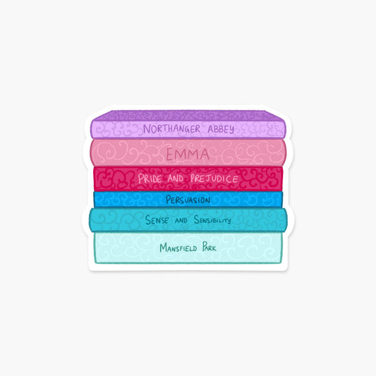 Stack of books with titles on a white background