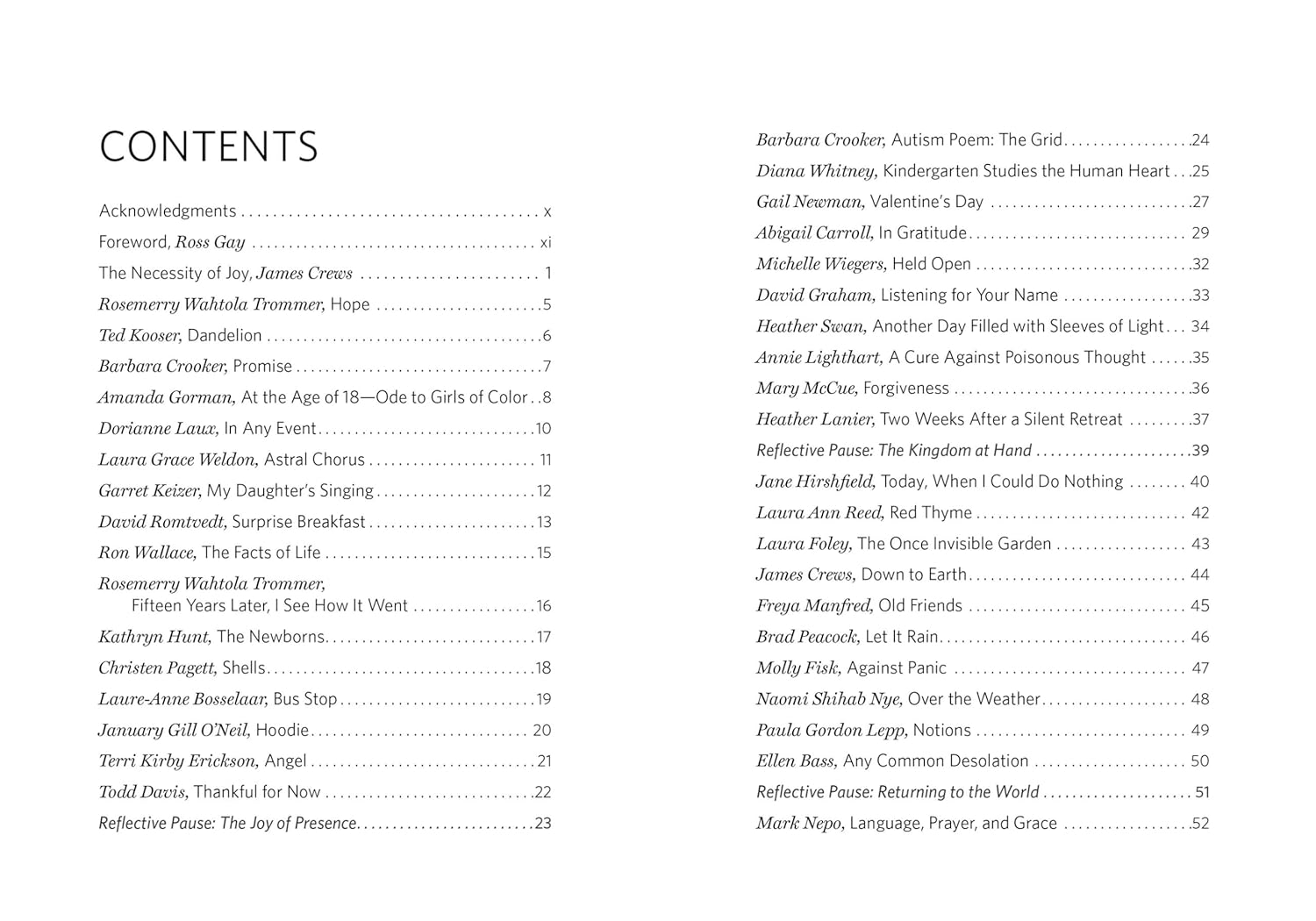 How to Love the World: Poems of Gratitude and Hope - contents