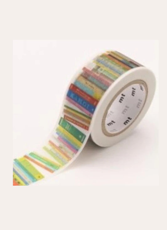 Colorful striped tape with 'mt' branding on a white background