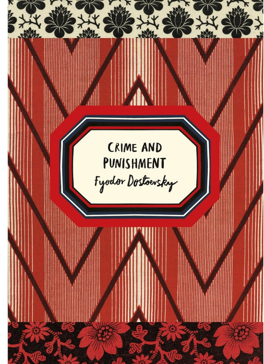 Book cover of 'Crime and Punishment' by Fyodor Dostoevsky with decorative patterns and text.
