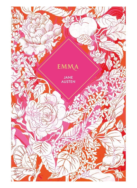 Floral design book cover with 'Emma' by Jane Austen text