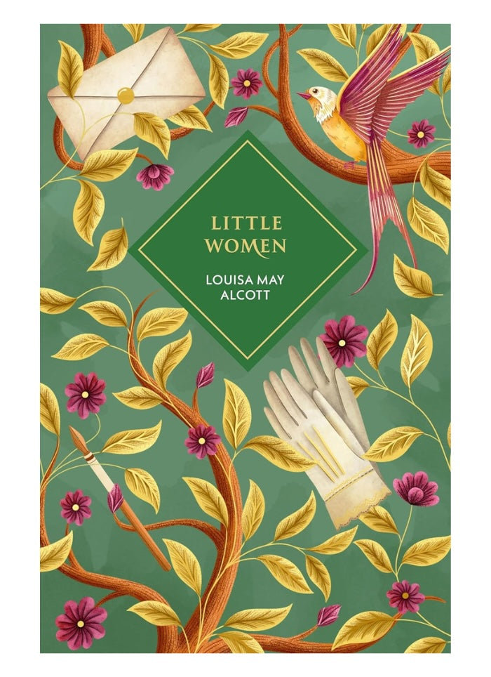 Book cover of 'Little Women' by Louisa May Alcott with floral and bird design.