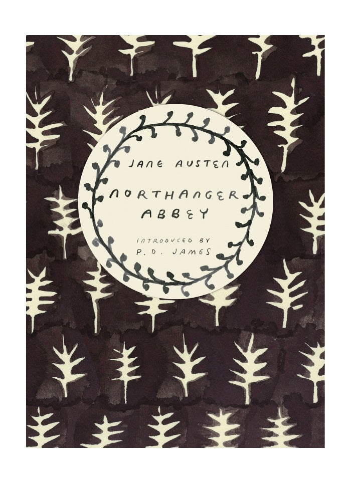 Book cover of 'Northanger Abbey' by Jane Austen with leaf pattern