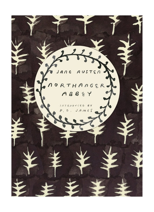 Book cover of 'Northanger Abbey' by Jane Austen with leaf pattern